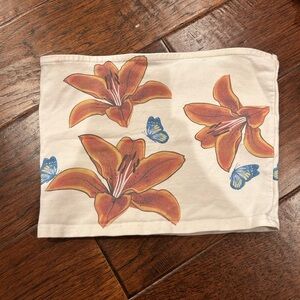 Edikted Cream Tube Top with Orange and Blue Accents